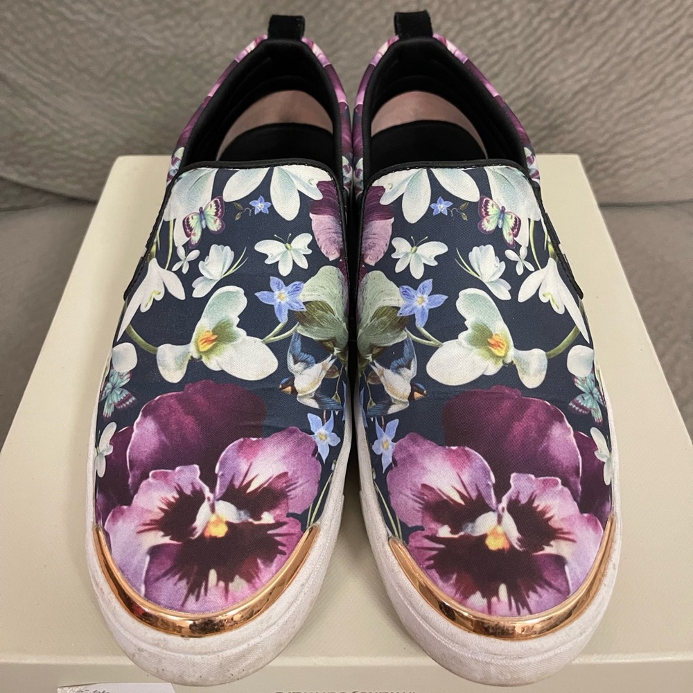 Ted Baker Black Floral Slip-On Sneakers